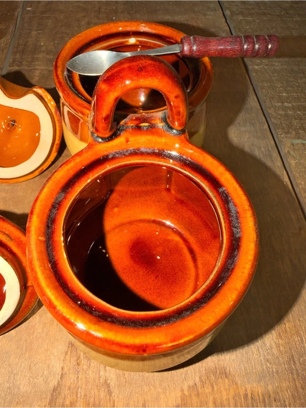 Vintage Two-Piece Ceramic Condiment Set in Brown and Yellow